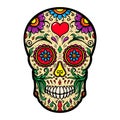 Illustration of mexican sugar skull isolated on white background. Design element for poster, card, t shirt.