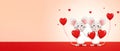 Illustration of mice in love with red hearts, Valentines Day