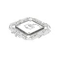 An illustration of a microchip with a detailed line drawing. The design features a Royalty Free Stock Photo