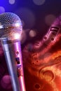 Illustration microphone with red and blue background vertical Royalty Free Stock Photo