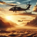 Illustration of a military helicopter taking off and floating in the air 5 Royalty Free Stock Photo