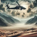 Illustration of a military helicopter taking off and floating in the air 6 Royalty Free Stock Photo
