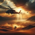 Illustration of a military helicopter taking off and floating in the air 9 Royalty Free Stock Photo