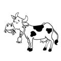 Illustration of Milk Cow Cartoon - Vector Hand drawn Royalty Free Stock Photo