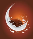 Illustration of milk splash with chocolate on brown background