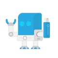 illustration of a mini robot with a hand in the form of a usb drive