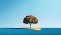 Illustration minimal tree landscape with copy space blue sky