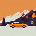 Illustration of minimalist sport car on landscape background Created with Generative AI technology