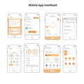 Illustration of a mobile app interface displaying several screens. Each screen features Royalty Free Stock Photo