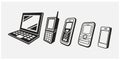 Illustration of Mobile Phone Evolution from Laptop to Smartphone Royalty Free Stock Photo