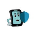 Illustration of an mobile phone shield security character mascot