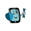 Illustration of an mobile phone shield security character mascot