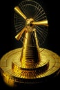 illustration of model of golden windmill that stands on gold bars. successful green energy business