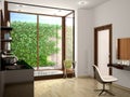 Illustration of modern bathroom with a large panoramic window
