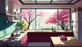 Illustration of a modern kitchen with a big window Royalty Free Stock Photo