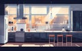 Illustration of a modern kitchen with morning light coming in the window