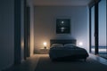 Illustration of modern minimalistic dark bedroom,created with Generative AI technology.