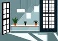 Illustration of a Modern Minimalistic Room with Cozy Plants and Windows