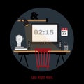 Illustration of modern office workspace. Freelance night. Royalty Free Stock Photo