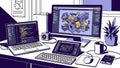 Software Development Workspace Coding, Design, and Technology Setup Royalty Free Stock Photo