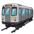 Illustration of a modern subway train. The train features a gray body with a Royalty Free Stock Photo