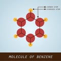 Illustration of molecule of benzene in modern flat design