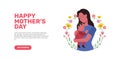 Illustration of mom hugging son or daughter on her arm for mother day greeting card concept Royalty Free Stock Photo