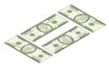 Vector dollar bill isolated on white background. Isometric Flat illustration of money.