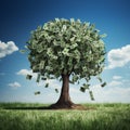 illustration of money tree growing on the ground. Generative AI Royalty Free Stock Photo