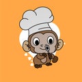 Illustration of Monkey Chef Carry Spatula Cartoon, Cute Funny Character, Flat Design