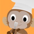 Illustration of Monkey Chef Carry Spatula Cartoon, Cute Funny Character, Flat Design Royalty Free Stock Photo