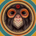 illustration of monkey face in hand draw mandala style