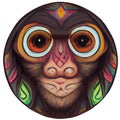illustration monkey head in hand draw mandala style isolated on white