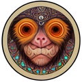 illustration of monkey face in hand draw mandala style in circle