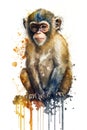 Illustration monkey in watercolor. Animal on a white background, generative AI Royalty Free Stock Photo