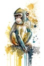 Illustration monkey in watercolor. Animal on a white background, generative AI
