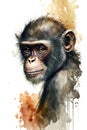 Illustration monkey in watercolor. Animal on a white background, generative AI Royalty Free Stock Photo