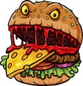 Monster burger cartoon mascot character