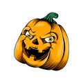 The monster yellow pumpkin with two yellow eyes and the holes nose in his face Royalty Free Stock Photo