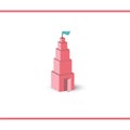 Illustration of Montessori pink tower like a castle with a flag and open door. Vector logo design template. Royalty Free Stock Photo