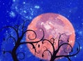 Illustration of Moon landscape behind the trees Royalty Free Stock Photo