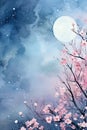 Illustration of a Moonlight on a grunge background with snow and floral edges Royalty Free Stock Photo