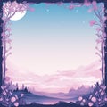 an illustration of a moonlit landscape with flowers and trees