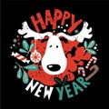 Happy New Year lettering and illustration Royalty Free Stock Photo