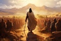 Illustration of Moses leading the people of Israel in the desert