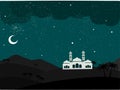 The illustration of mosque logos. mosque in the dark of nights under million of stars Royalty Free Stock Photo