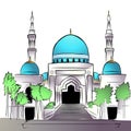 an illustration of a mosque, a place of worship for Muslims.