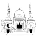 an illustration of a mosque, a place of worship for Muslims.