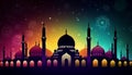 illustration of a mosque, stars, and an Eid Mubarak greeting, representing the celebration of faith during Ramadan and Eid.