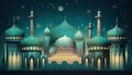 illustration of a mosque, stars, and an Eid Mubarak greeting, representing the celebration of faith during Ramadan and Eid.